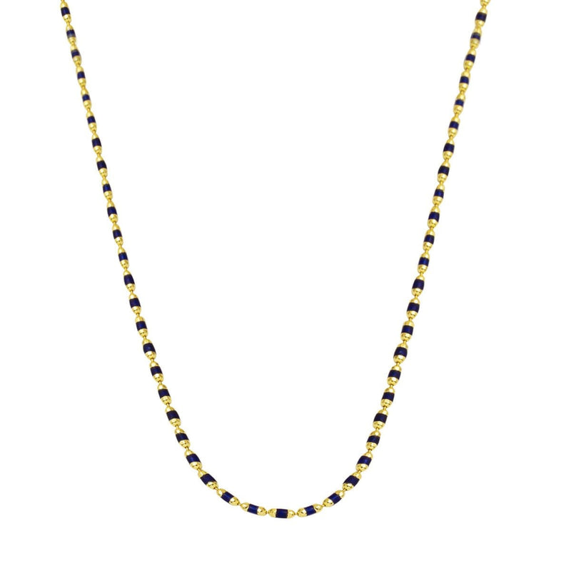 14K Yellow Gold Navy Blue Enamel Chain Necklace