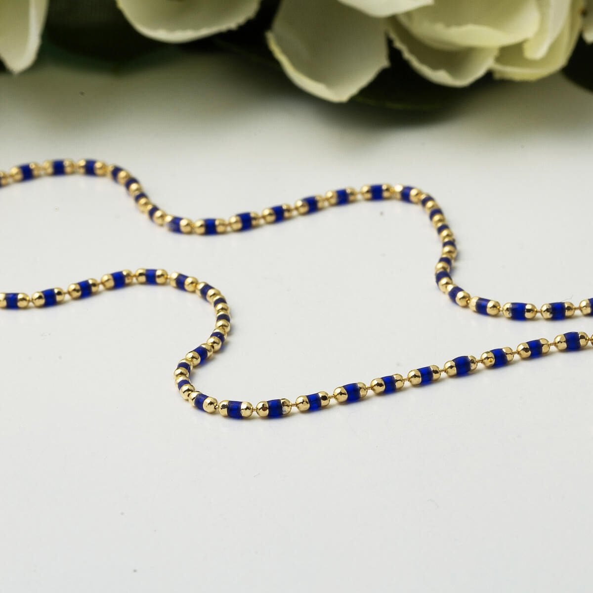 14K Yellow Gold Navy Blue Enamel Chain Necklace
