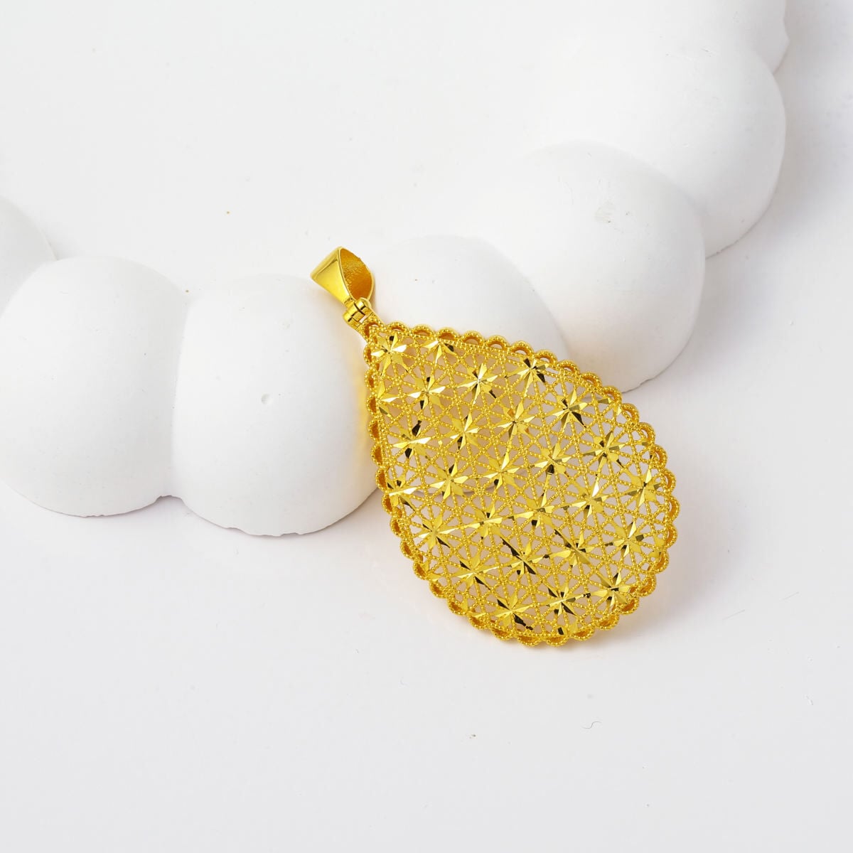 14K Yellow Gold Teardrop Flower of Life Pendant