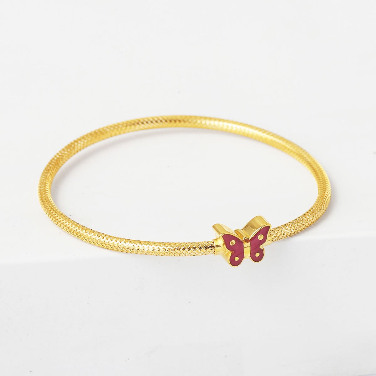 14K Yellow Gold Purple Butterfly Italian Children's Bangle