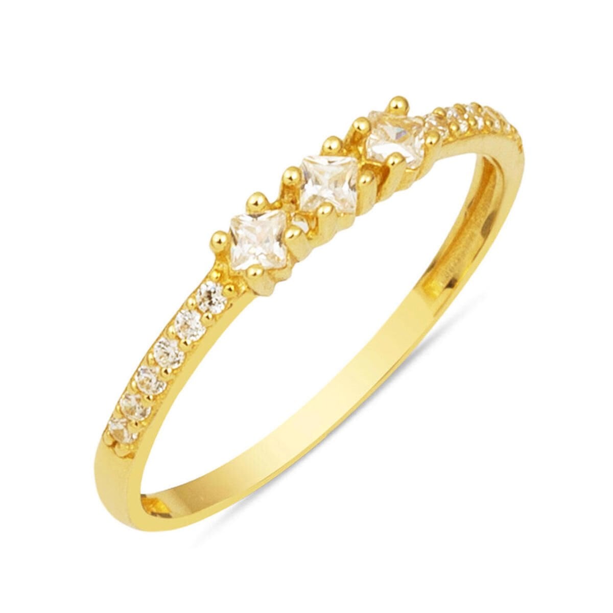 14K Yellow Gold Tria Cubic Zirconia Ring (0.97 g)