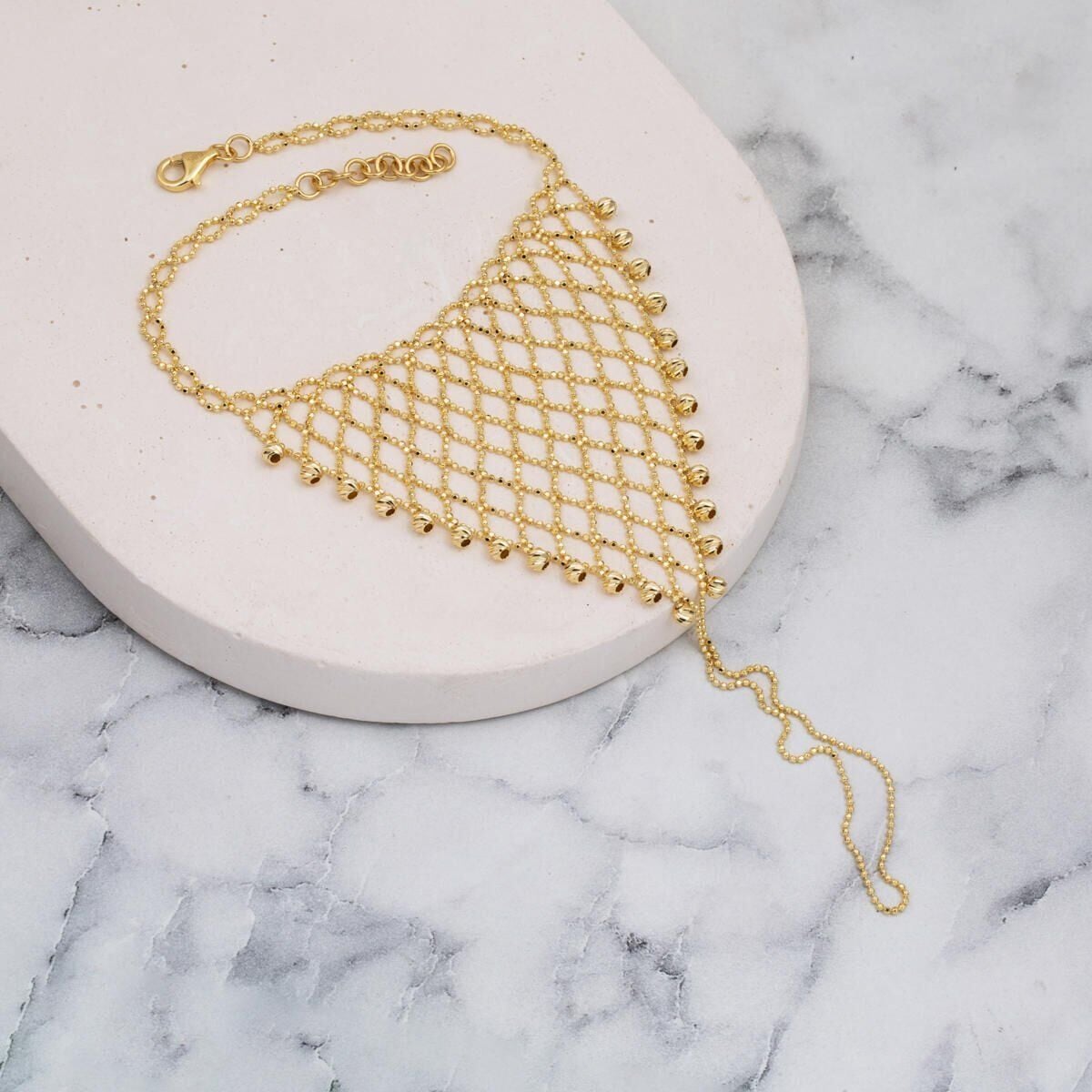 14K Yellow Gold Bead Braided Shahmaran Bracelet
