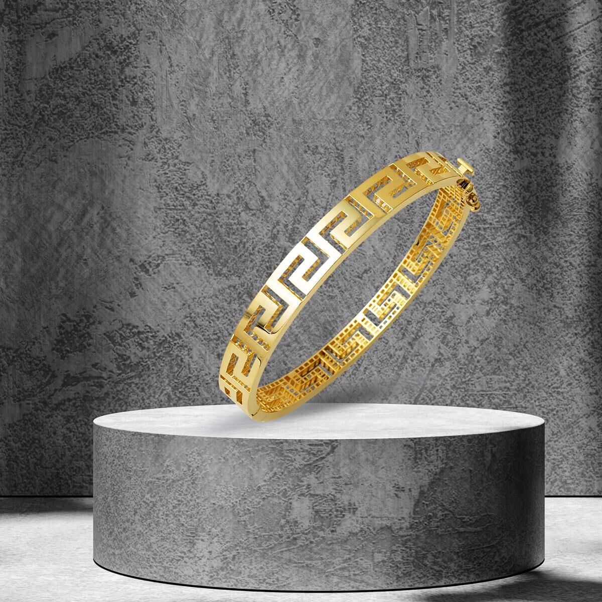 14K Yellow Gold Designer Inspired Hinged Cuff Bangle (9.92 g)