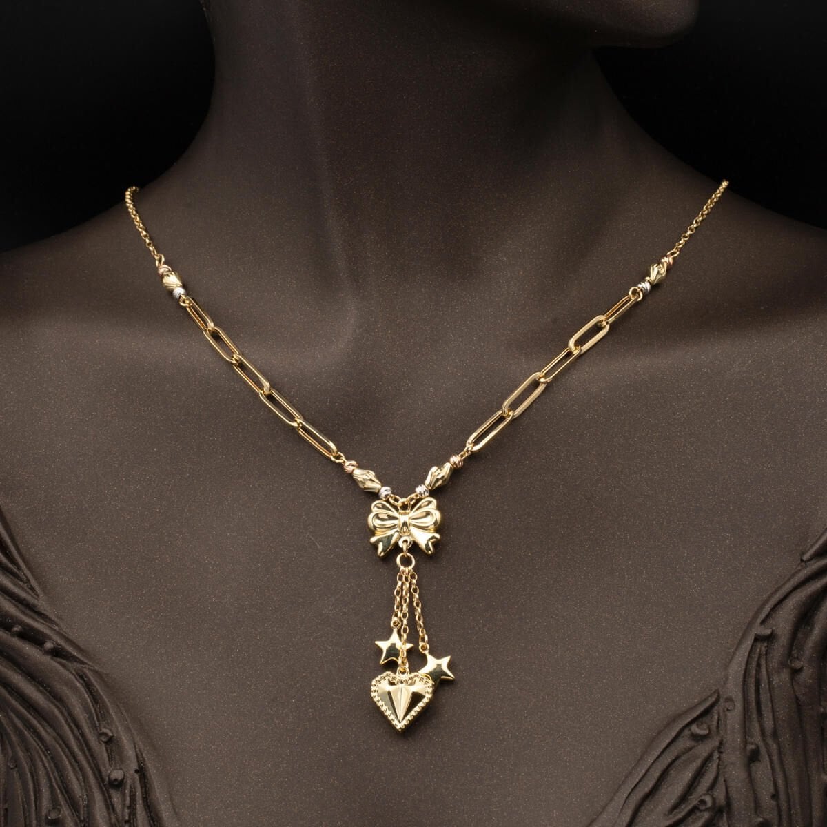 14K Yellow Gold Designer Inspired Heart Necklace and Bracelet Set