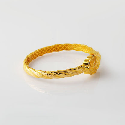 14K Yellow Gold Ornate Indian Style Hinged Cuff Bangle