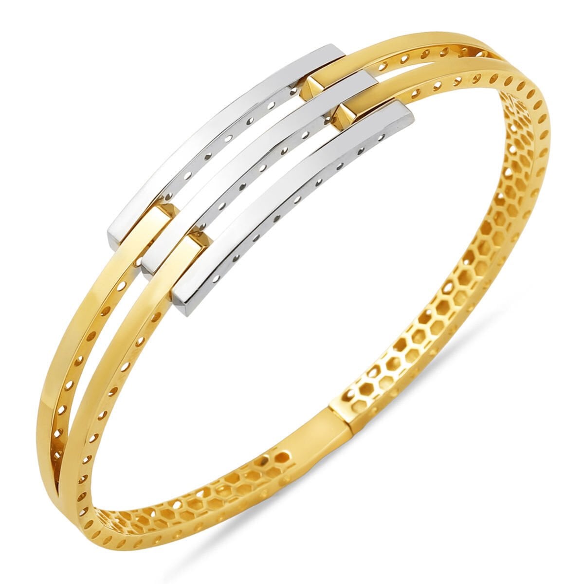 14K Yellow Gold Ribbed Hinged Cuff Bangle (9.12 g)