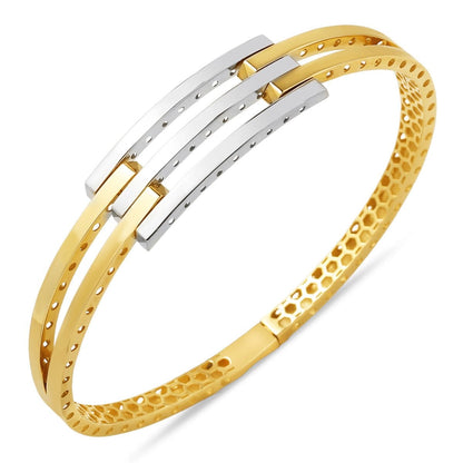 14K Yellow Gold Ribbed Hinged Cuff Bangle (9.12 g)