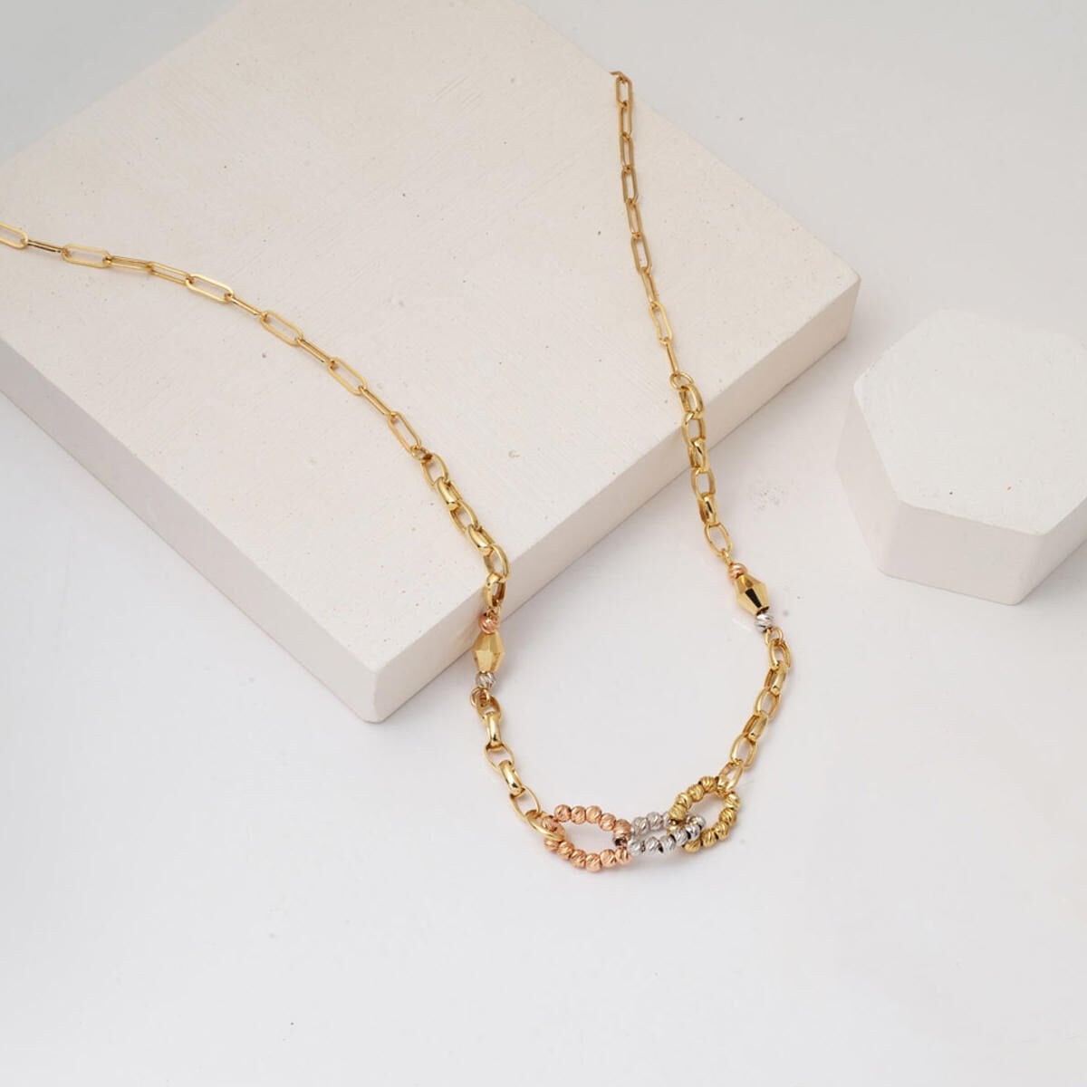 14K Yellow Gold Bead Chain Cubic Zirconia Necklace