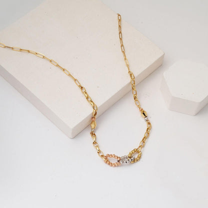 14K Yellow Gold Bead Chain Cubic Zirconia Necklace