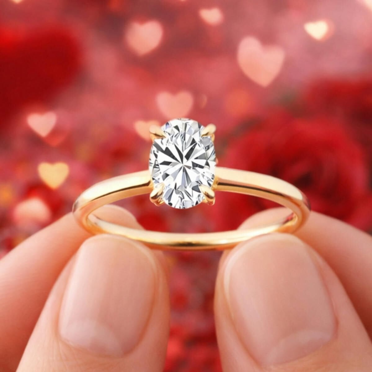 14K Rose Gold 0.50 Ct Oval Moissanite Solitaire Ring
