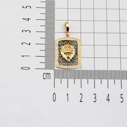 14K Yellow Gold Medallion Lion Cubic Zirconia Pendant