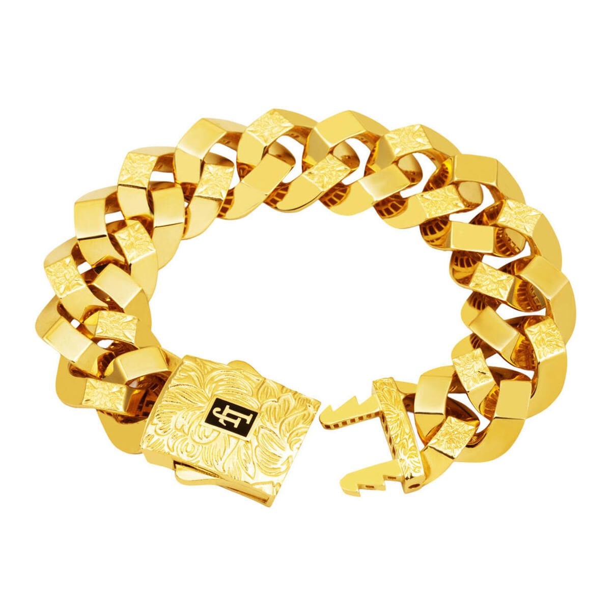 14K Yellow Gold Flower of Life Curb Cubic Zirconia Bracelet (40.19 g)