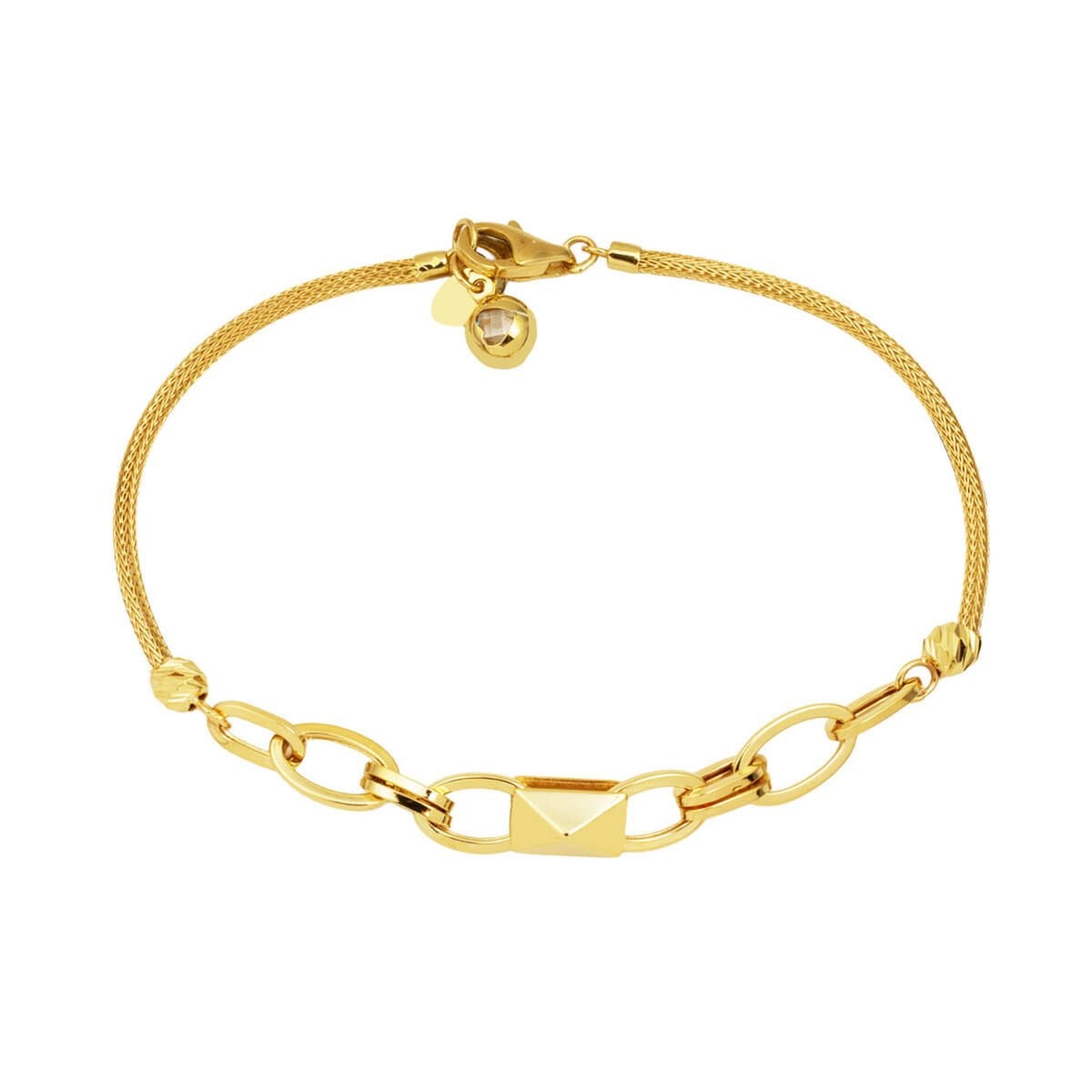 14K Yellow Gold Hoop Woven Link Chain Bracelet