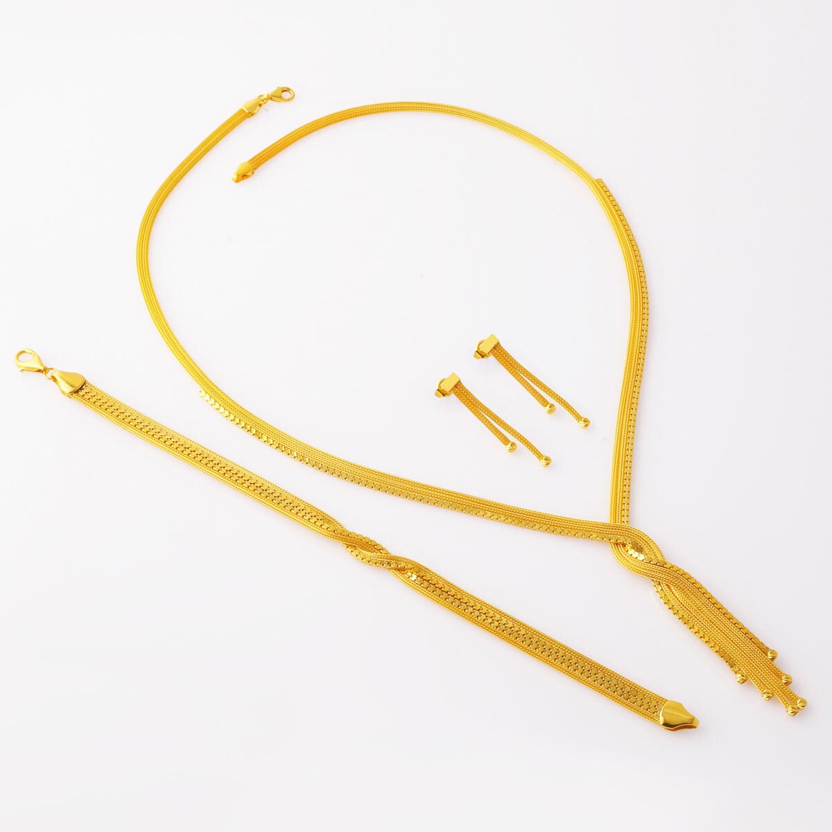 14K Yellow Gold Woven Link Chain Jewelry Set