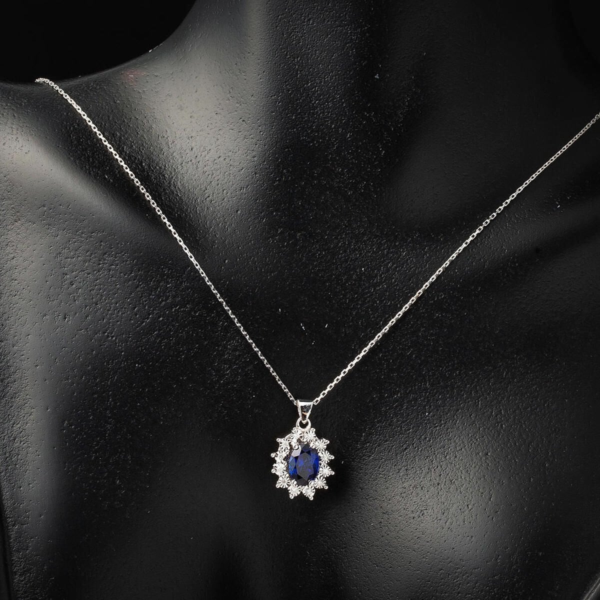14K White Gold 1 Ct Sapphire Diamond Necklace