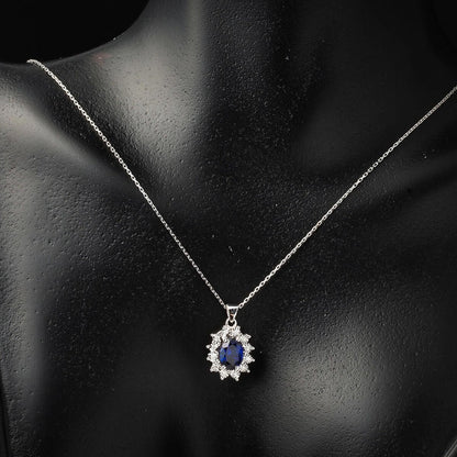 14K White Gold 1 Ct Sapphire Diamond Necklace