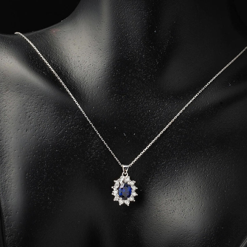 14K White Gold 1 Ct Sapphire Diamond Necklace