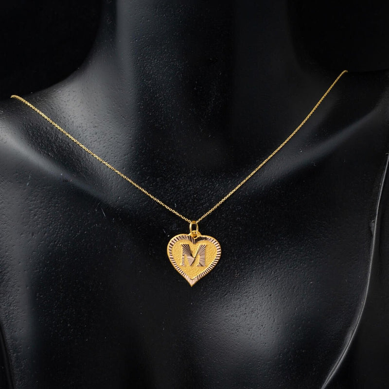 14K Yellow Gold Initial M Heart Necklace