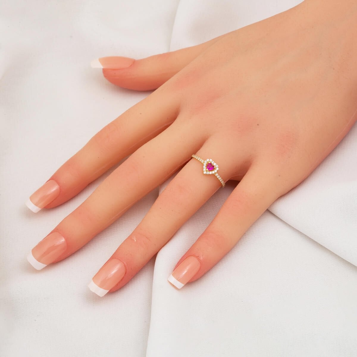14K Yellow Gold Rose Heart Cubic Zirconia Ring