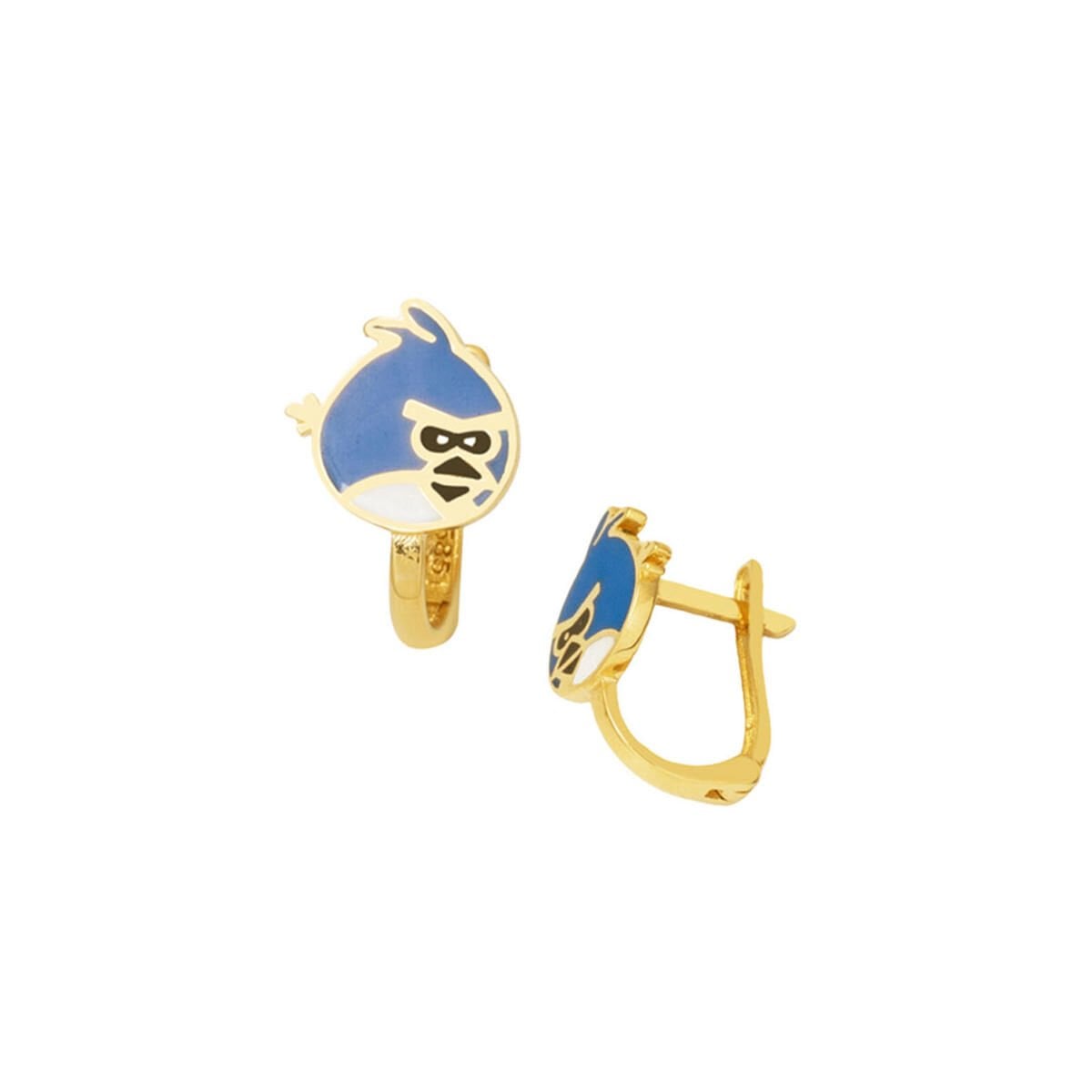 14K Yellow Gold Blue Enamel Designer Inspired Children's Earrings
