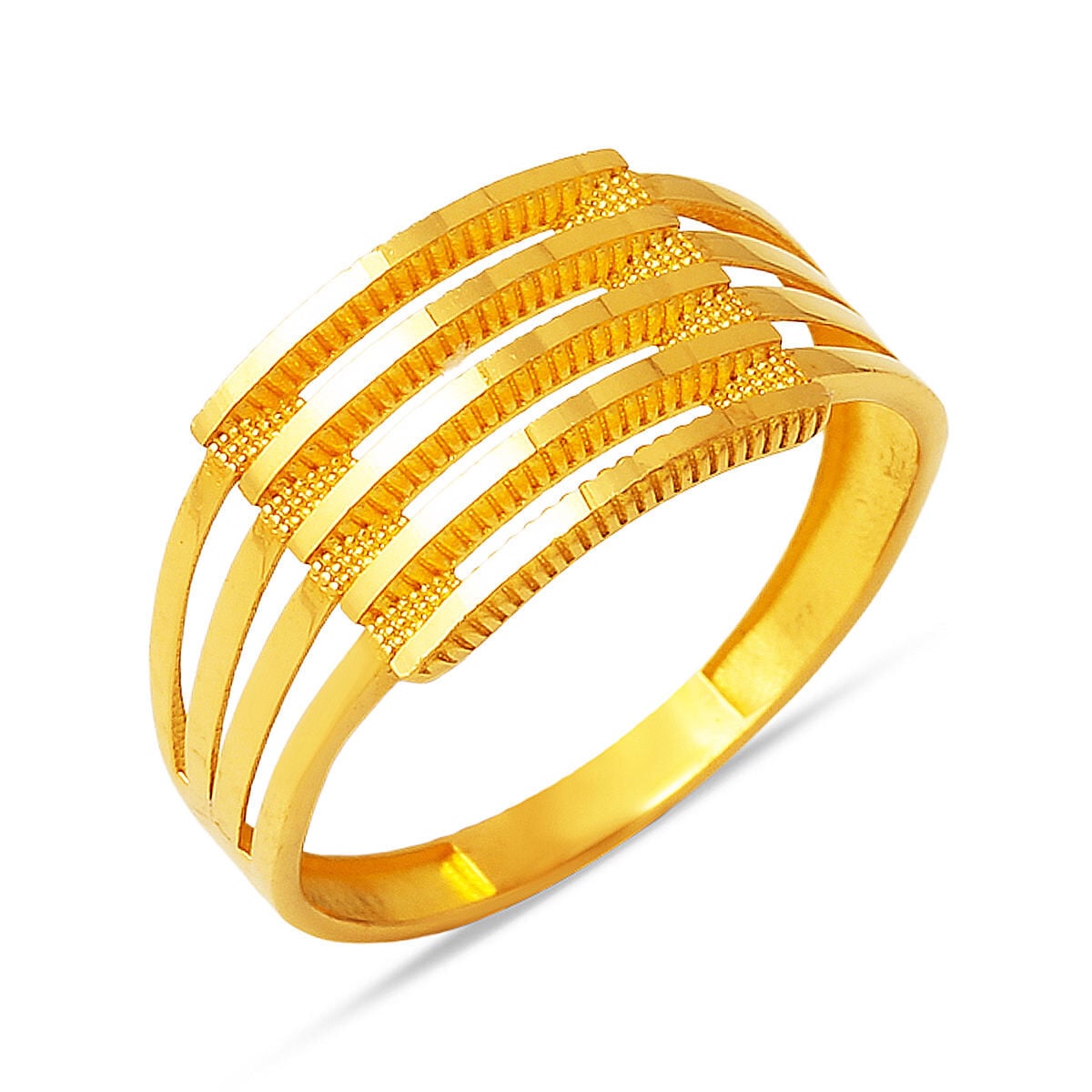 22K Yellow Gold Ajda Ribbed Ring | Goldia.com