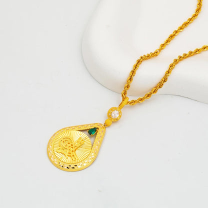 14K Yellow Gold Crystal Ottoman Tughra Cubic Zirconia Necklace