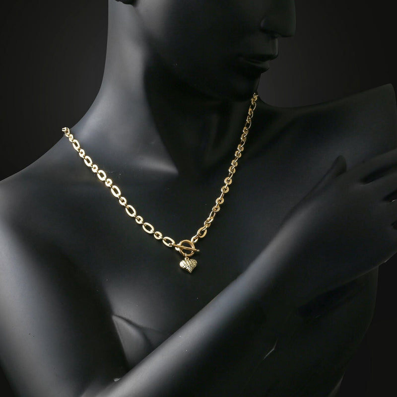 14K Yellow Gold Heart Chakra Modern Lock Necklace