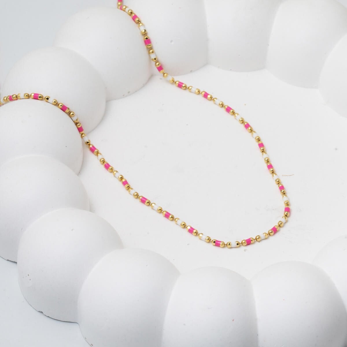 14K Yellow Gold Pink Enamel Necklace