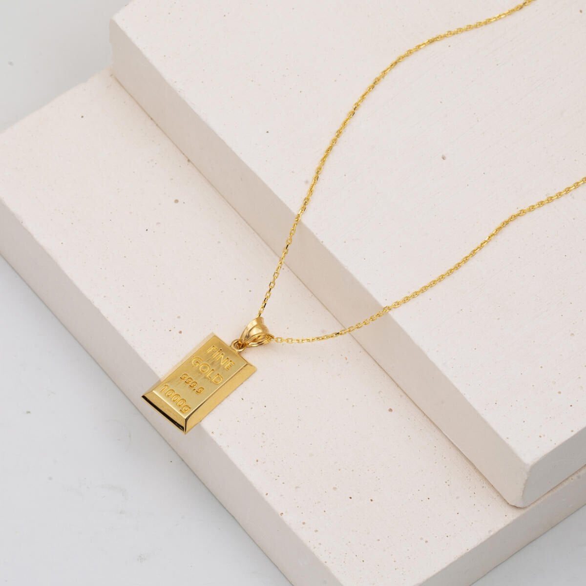 14K Yellow Gold Gold Bar Chain Necklace