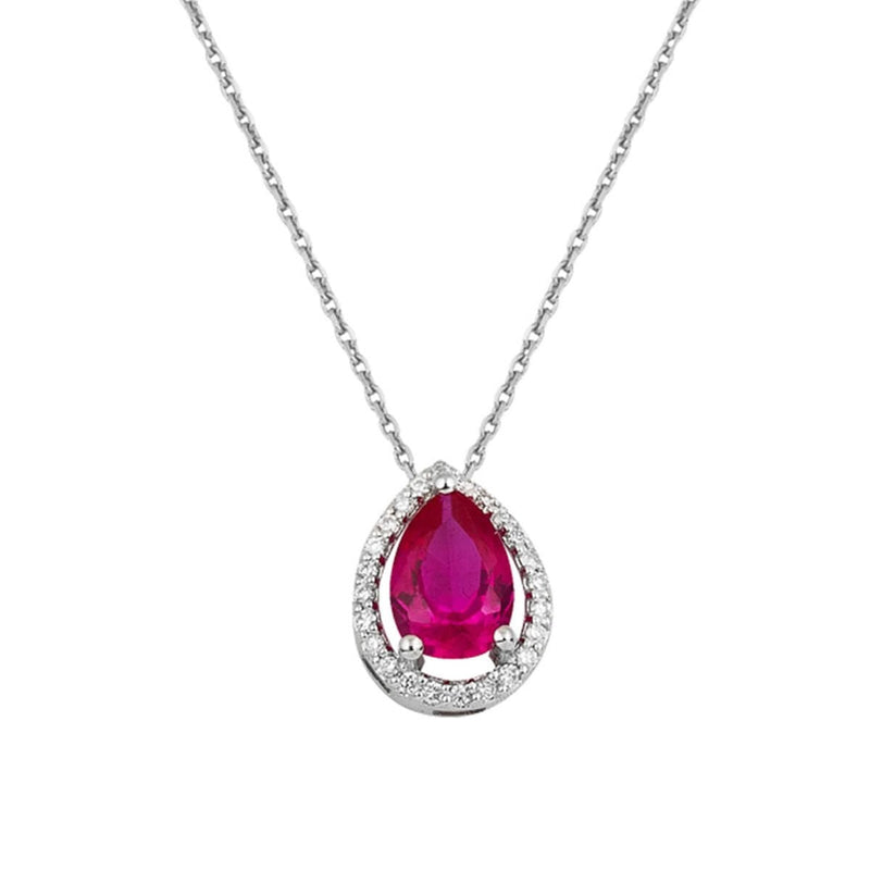 14K White Gold 0.90 Ct Ruby 0.10 Ct Diamond Necklace