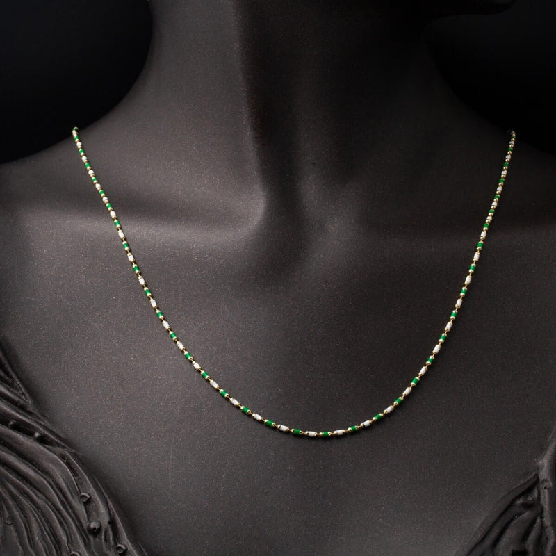 14K Yellow Gold Green Enamel Chain Necklace