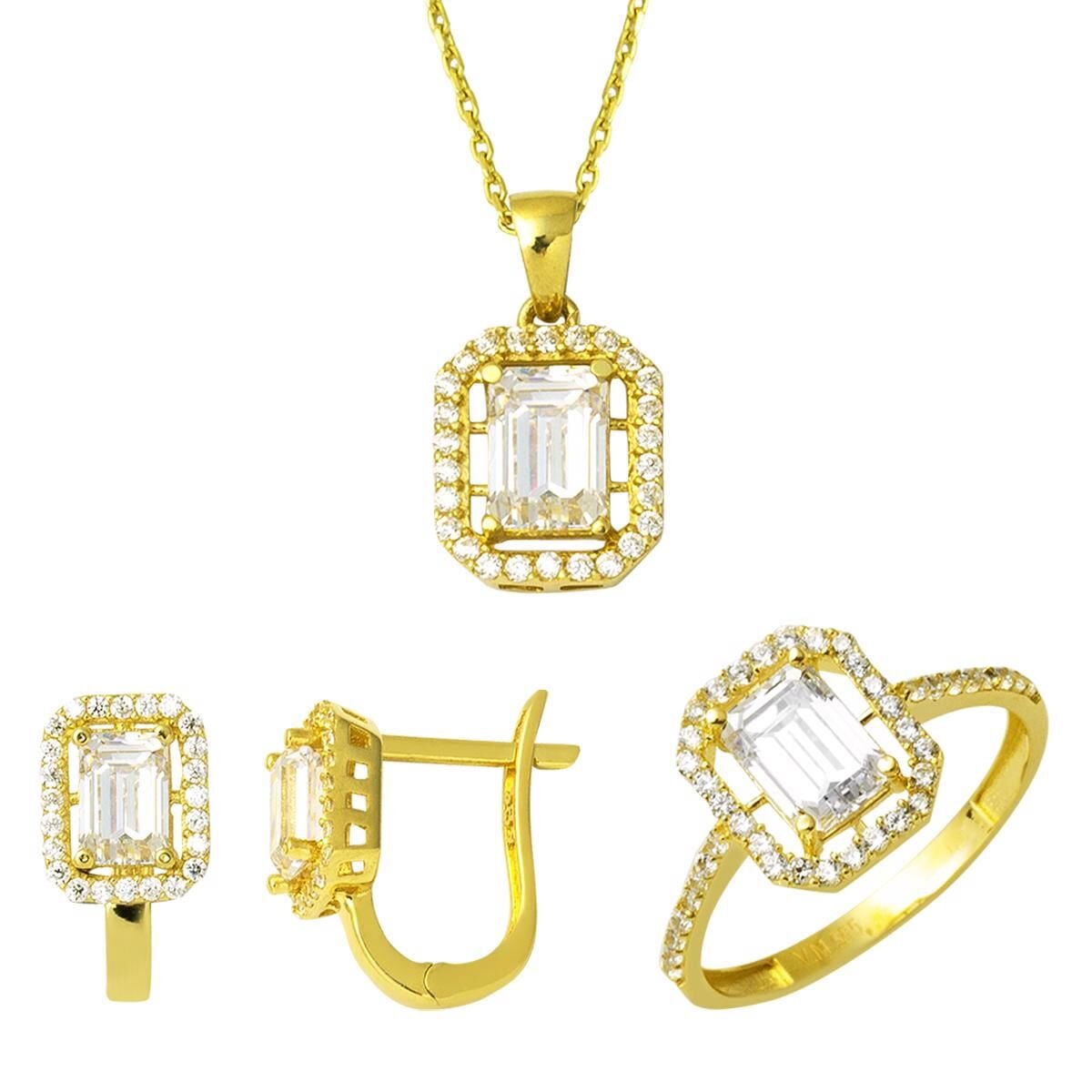 14K Yellow Gold Baguette 3-Piece Cubic Zirconia Jewelry Set