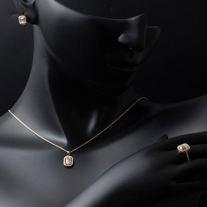 14K Yellow Gold Baguette 3-Piece Cubic Zirconia Jewelry Set