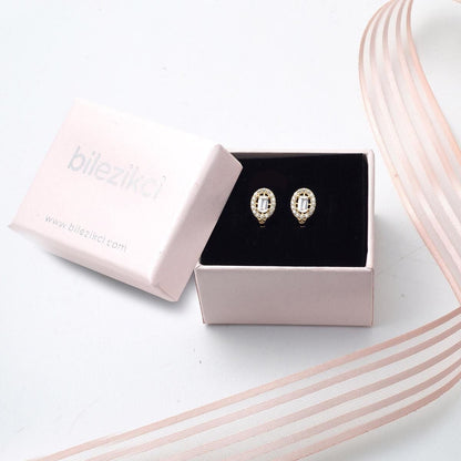14K Yellow Gold Baguette Cubic Zirconia Children's Earrings (1.41 g)