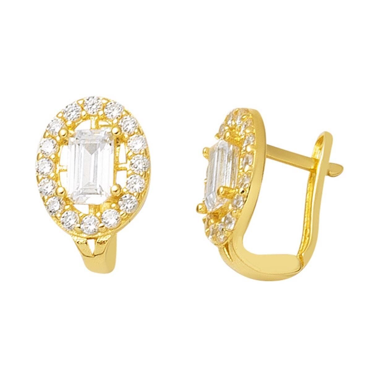 14K Yellow Gold Baguette Cubic Zirconia Children's Earrings (1.41 g)