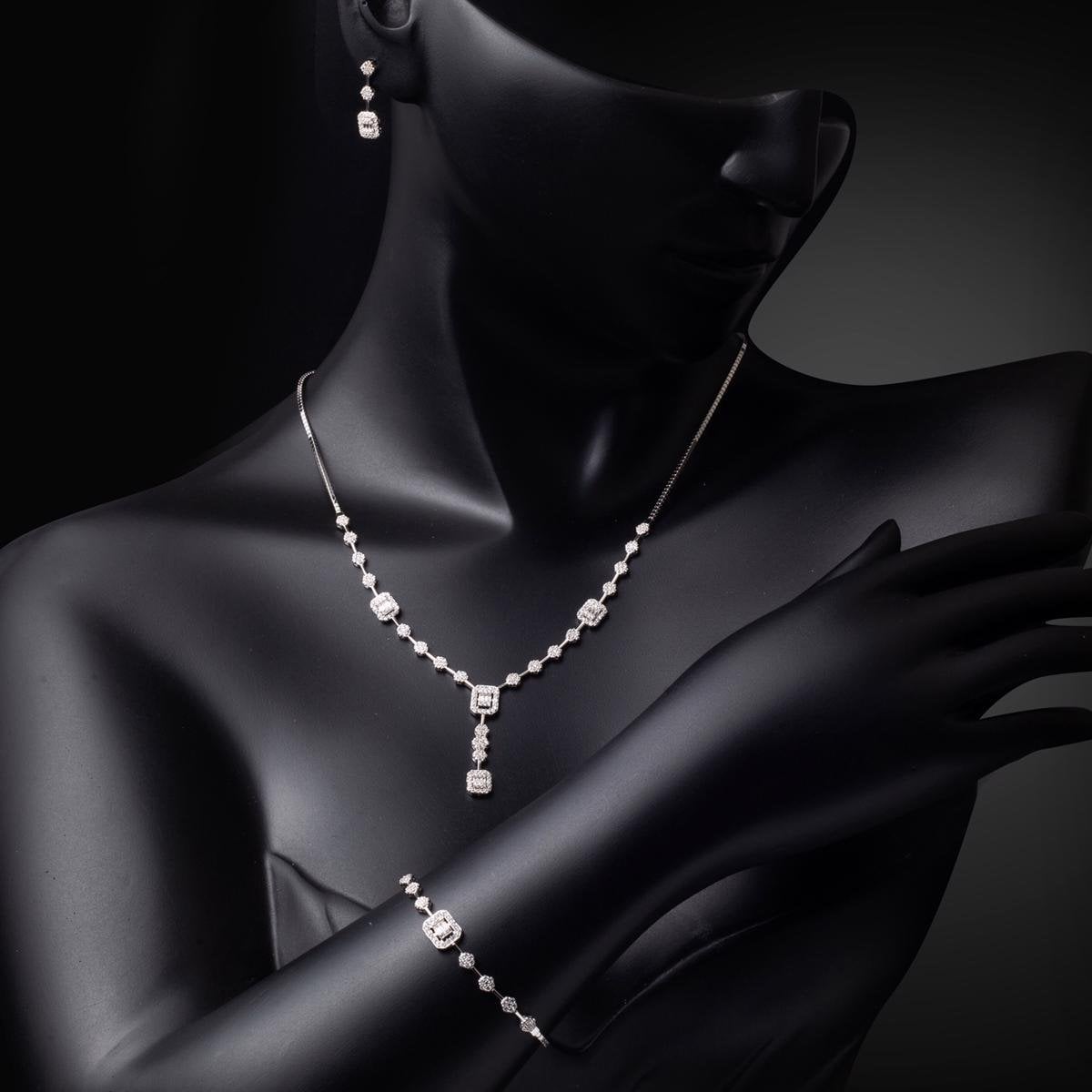 14K White Gold Baguette Cubic Zirconia Jewelry Set (22.1 g)