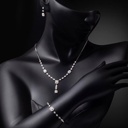 14K White Gold Baguette Cubic Zirconia Jewelry Set (22.1 g)