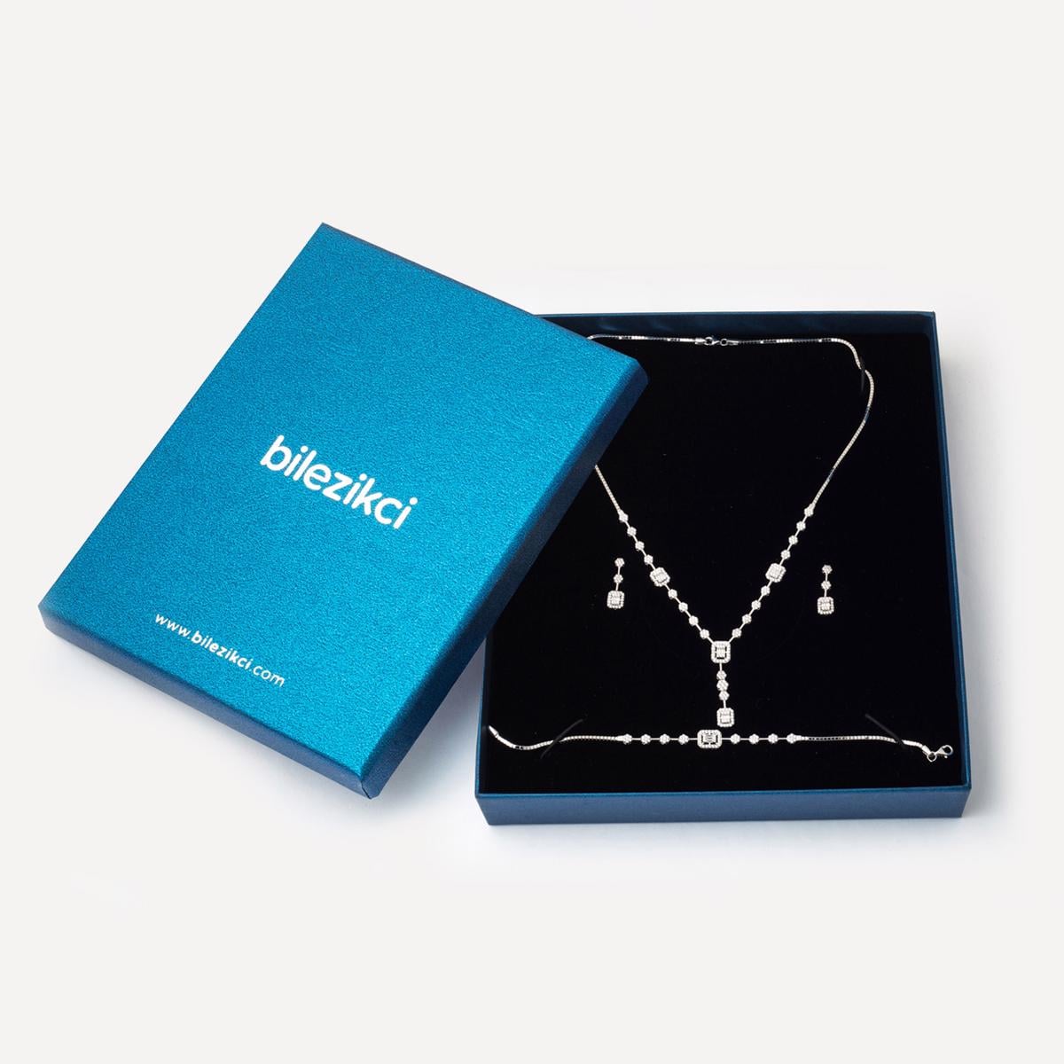 14K White Gold Baguette Cubic Zirconia Jewelry Set (22.1 g)