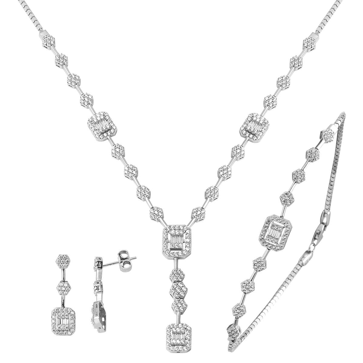 14K White Gold Baguette Cubic Zirconia Jewelry Set (22.1 g)