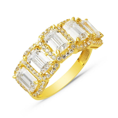 14K Yellow Gold Baguette Five Stone Cubic Zirconia Women's Ring