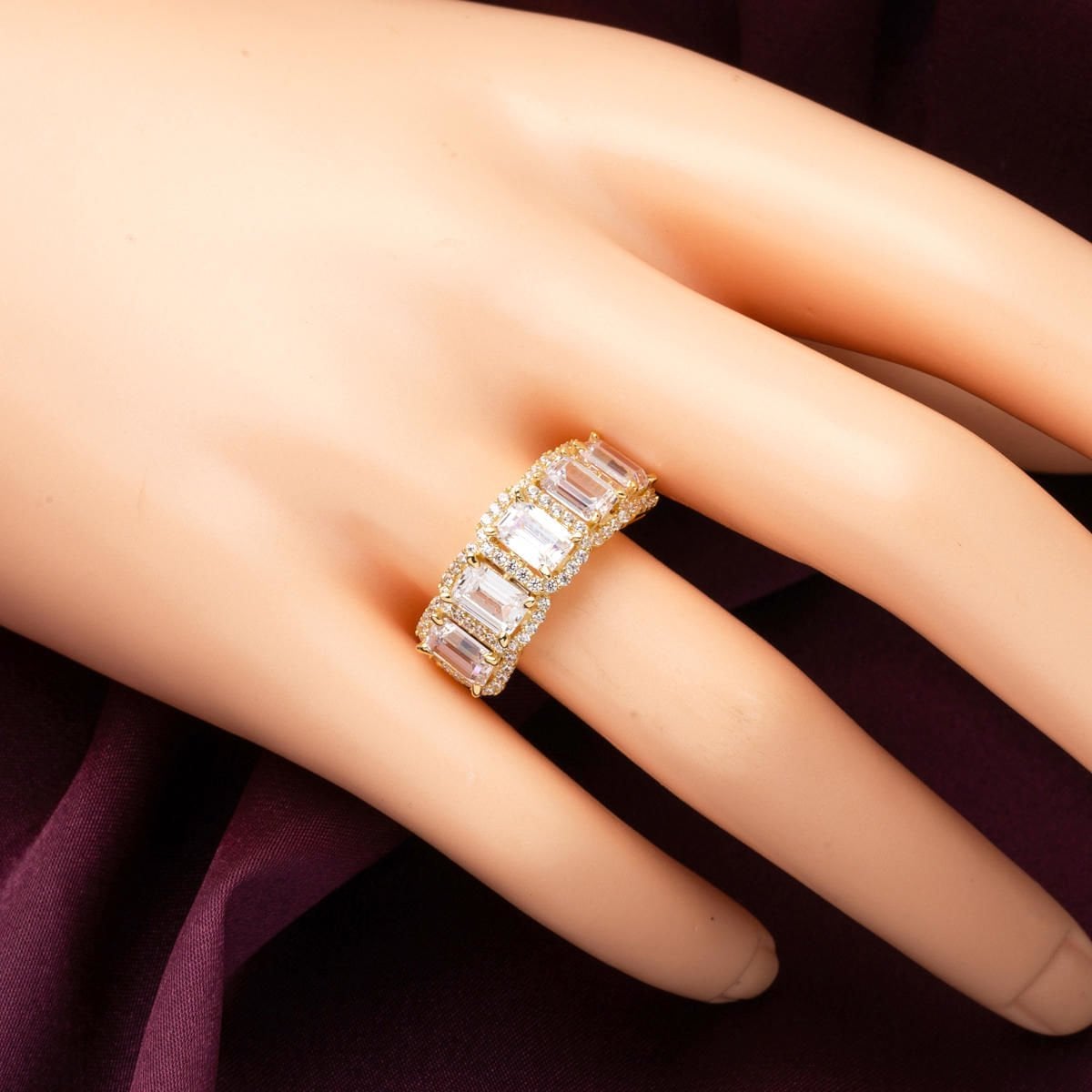 14K Yellow Gold Baguette Five Stone Cubic Zirconia Women's Ring