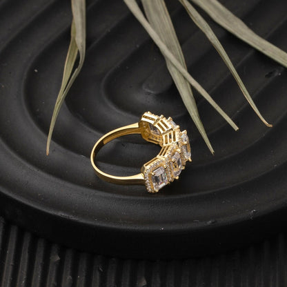 14K Yellow Gold Baguette Five Stone Cubic Zirconia Women's Ring