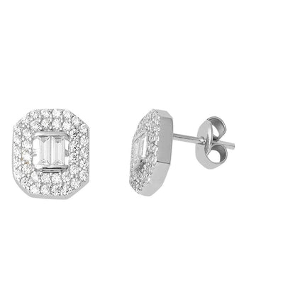 14K White Gold Baguette Cubic Zirconia Earrings (1.96 g)
