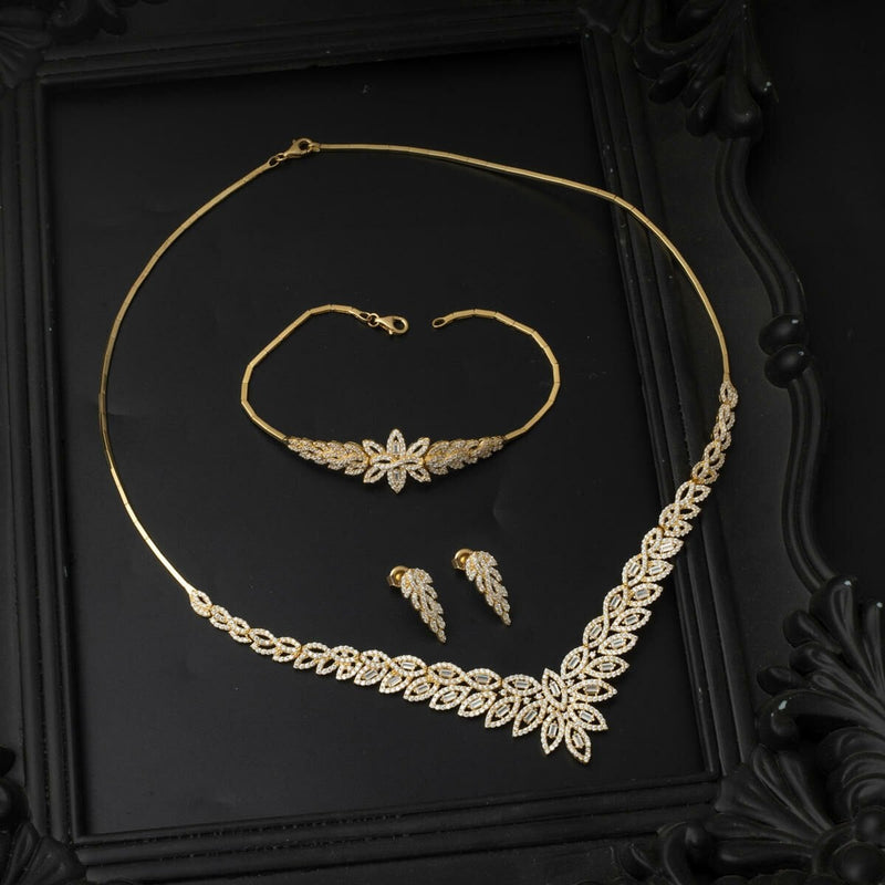 14K Yellow Gold Baguette Flower Cubic Zirconia Wedding Set