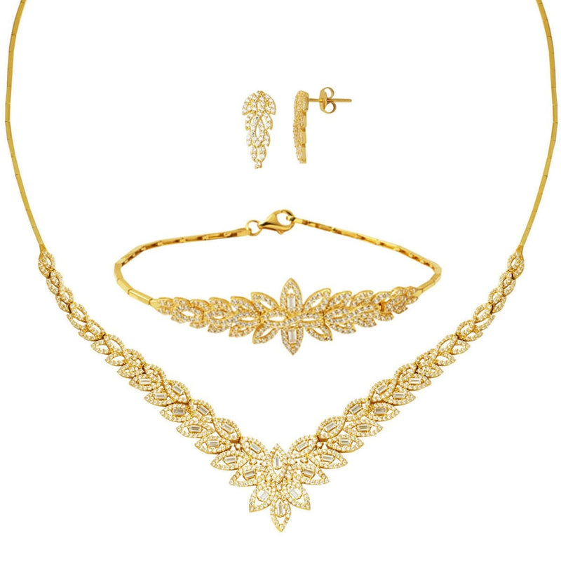 14K Yellow Gold Baguette Flower Cubic Zirconia Wedding Set