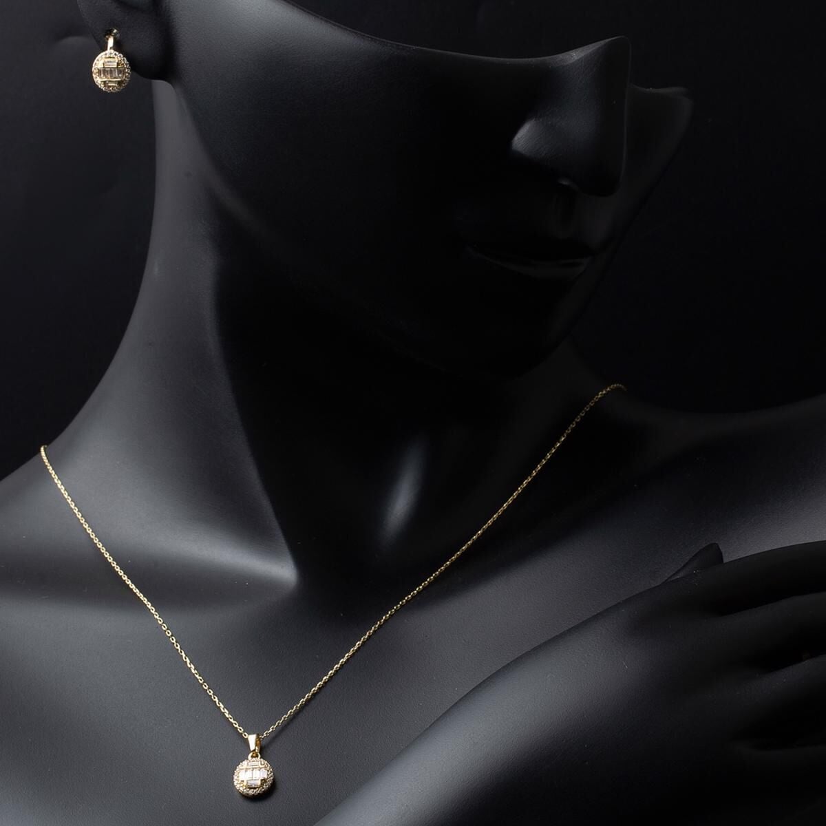 14K Yellow Gold Baguette Cubic Zirconia Necklace & Earrings Set (5.61 g)