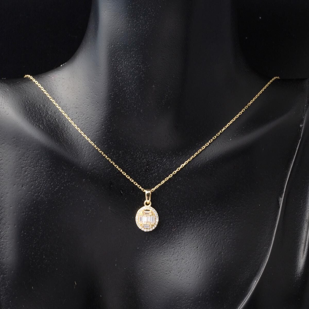 14K Yellow Gold Baguette Cubic Zirconia Necklace & Earrings Set (5.61 g)