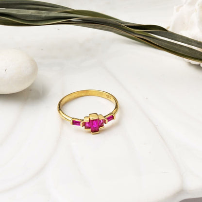 14K Yellow Gold Baguette Minimalist Cubic Zirconia Ring