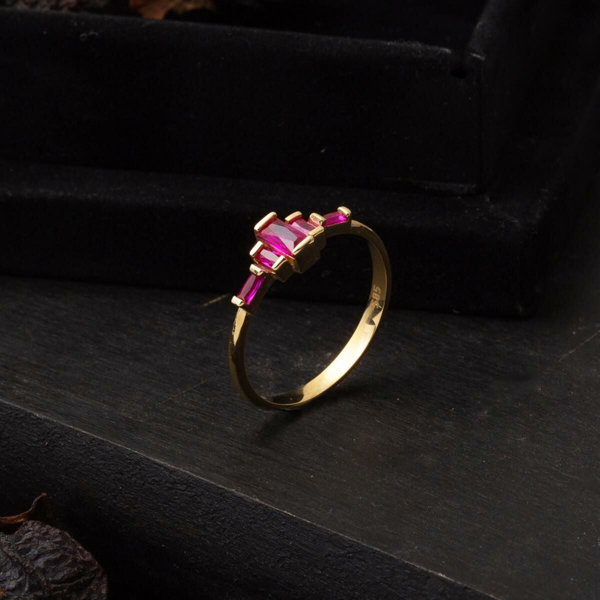 14K Yellow Gold Baguette Minimalist Cubic Zirconia Ring