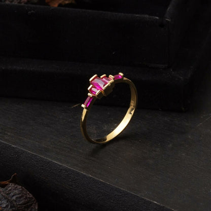 14K Yellow Gold Baguette Minimalist Cubic Zirconia Ring